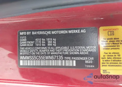 2014 Mini Paceman Cooper S z USA, uszkodzony, nr VIN WMWSS5C55EWN67135